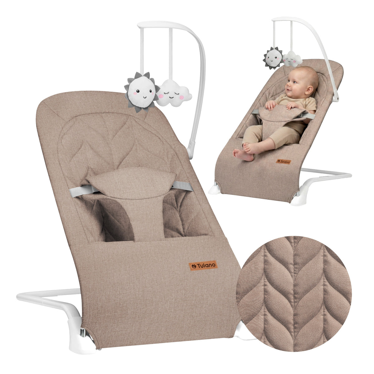 2in1 ROCKER LOUNGER for baby TULANO beige taupe STRIPES + TOYS