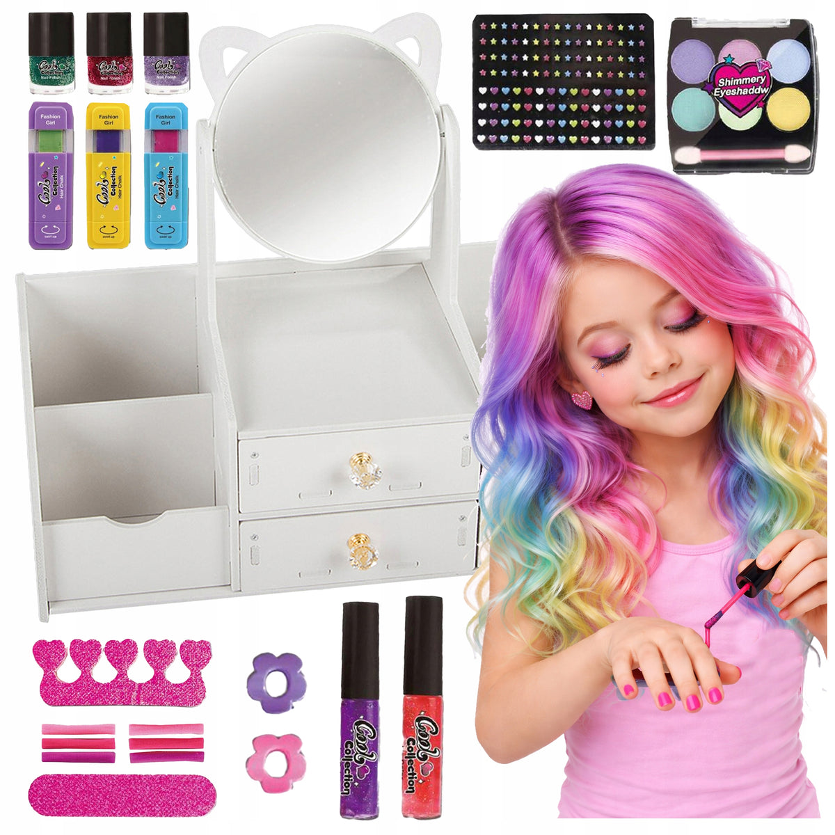 2in1 Wooden Dressing Table Organizer + Cosmetics Set for Girls Children Brand Stator