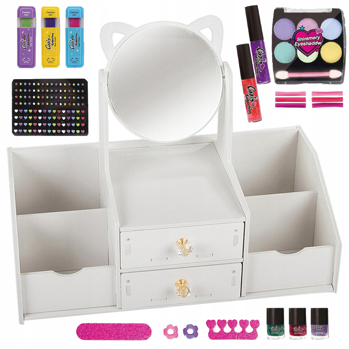 2in1 Wooden Dressing Table Organizer + Cosmetics Set for Girls Children