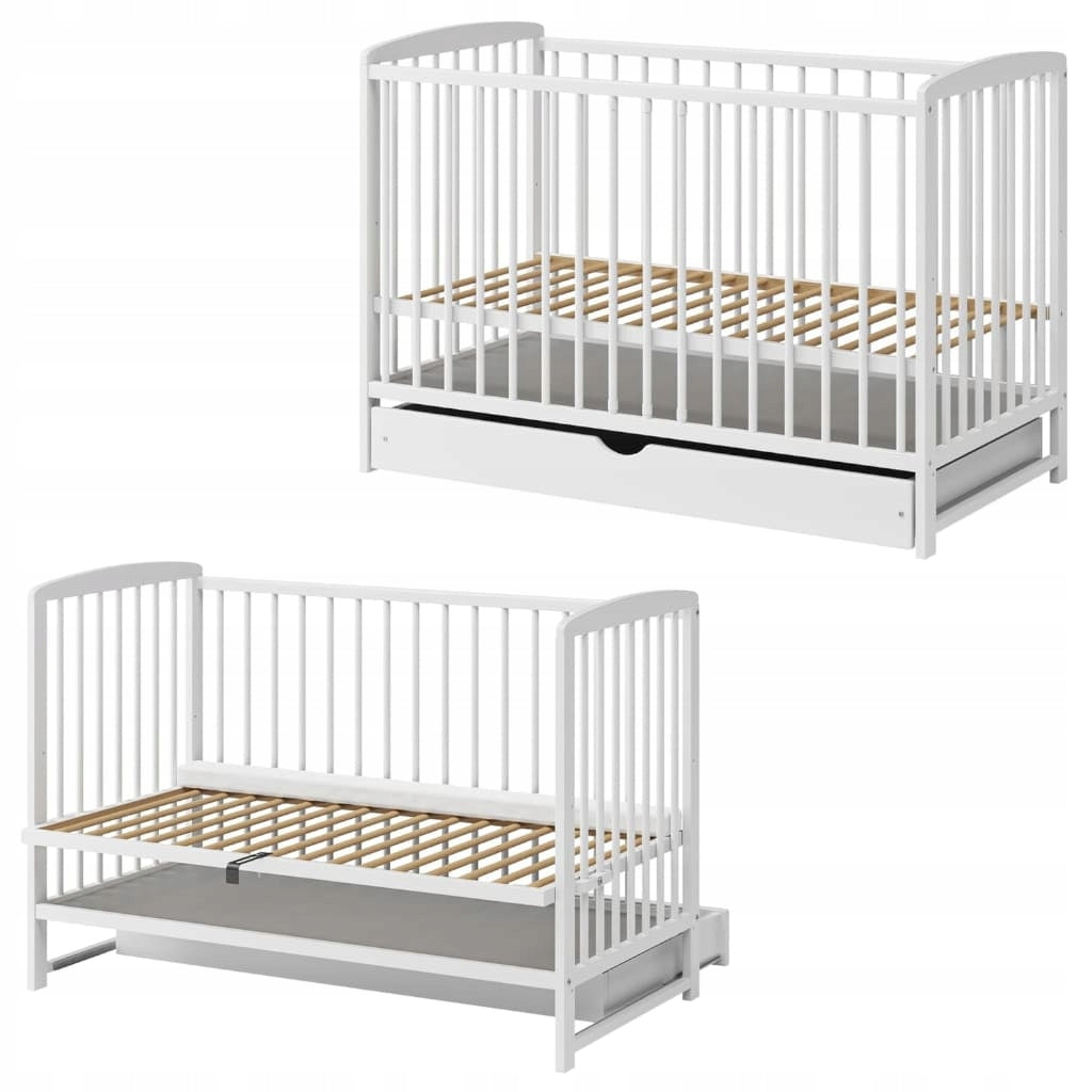 2in1 baby cot Andrew 3 drawer white 120x60(67) pine