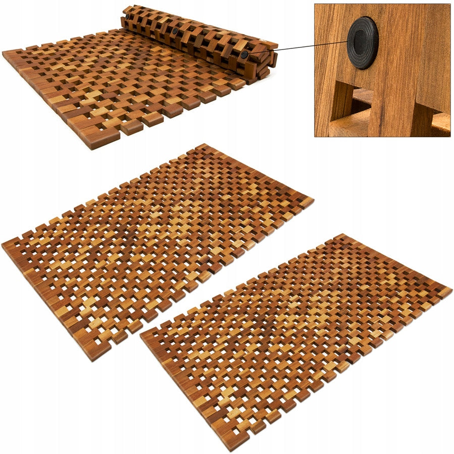 2x Bathroom mat rug wooden bathroom sauna acacia wood 80X50 cm Manufacturer code 994384
