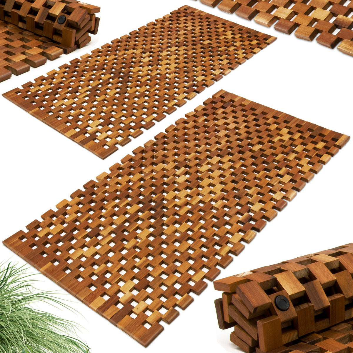 2x Bathroom mat rug wooden bathroom sauna acacia wood 80X50 cm