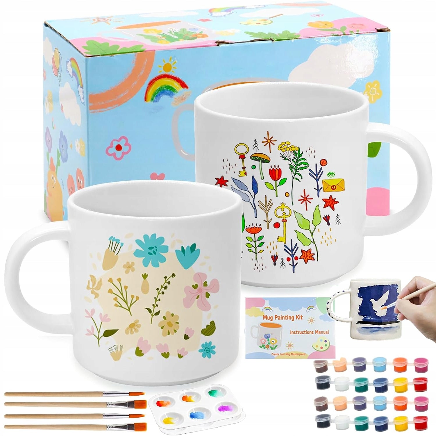 2x CREATIVE CUP ART SET PORCELAIN CUPS FOR PAINTING WITH PAINTS