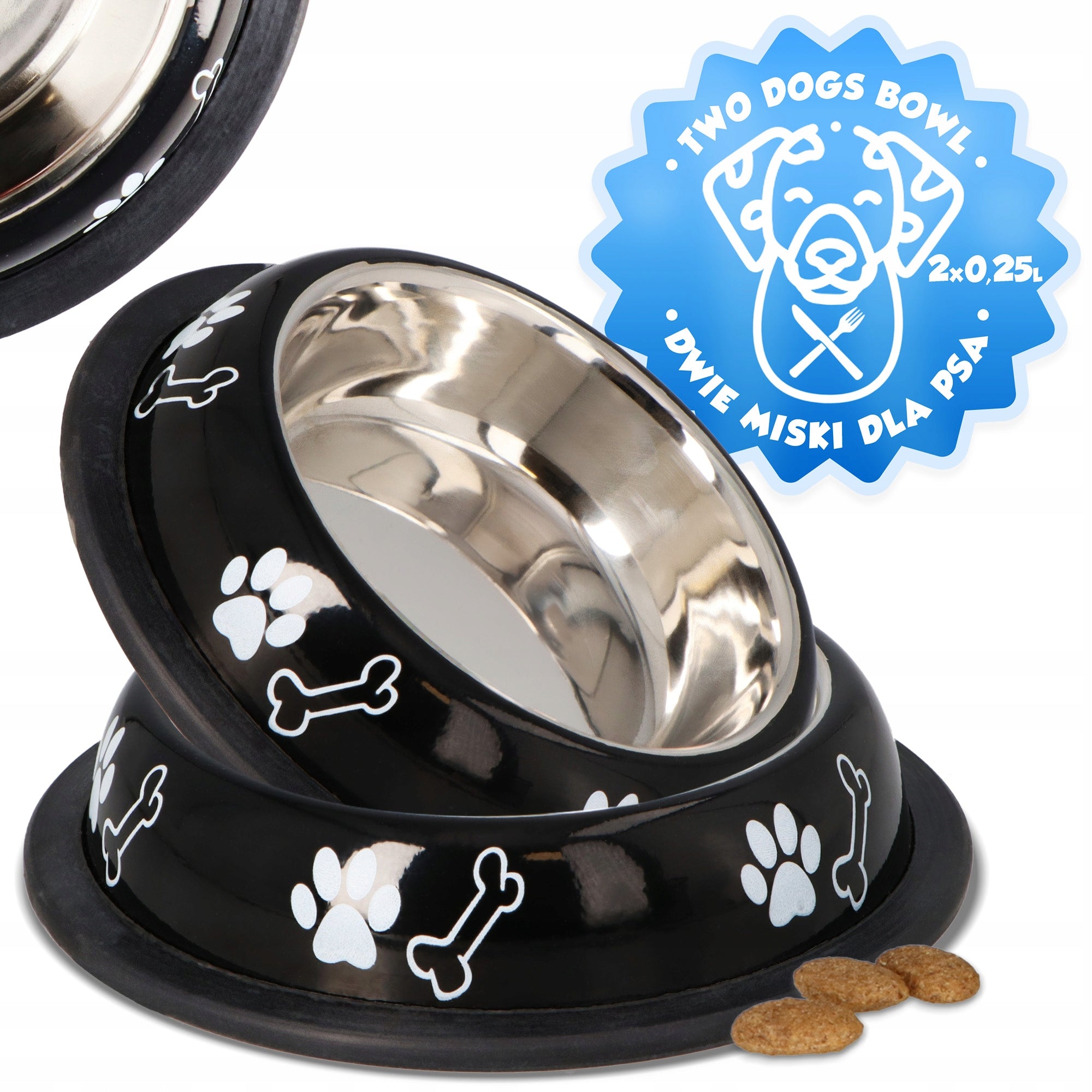 2x Cat DOG BOWL 0,25l Bowl Steel RUBBER BLACK Small Anti-slip 4D