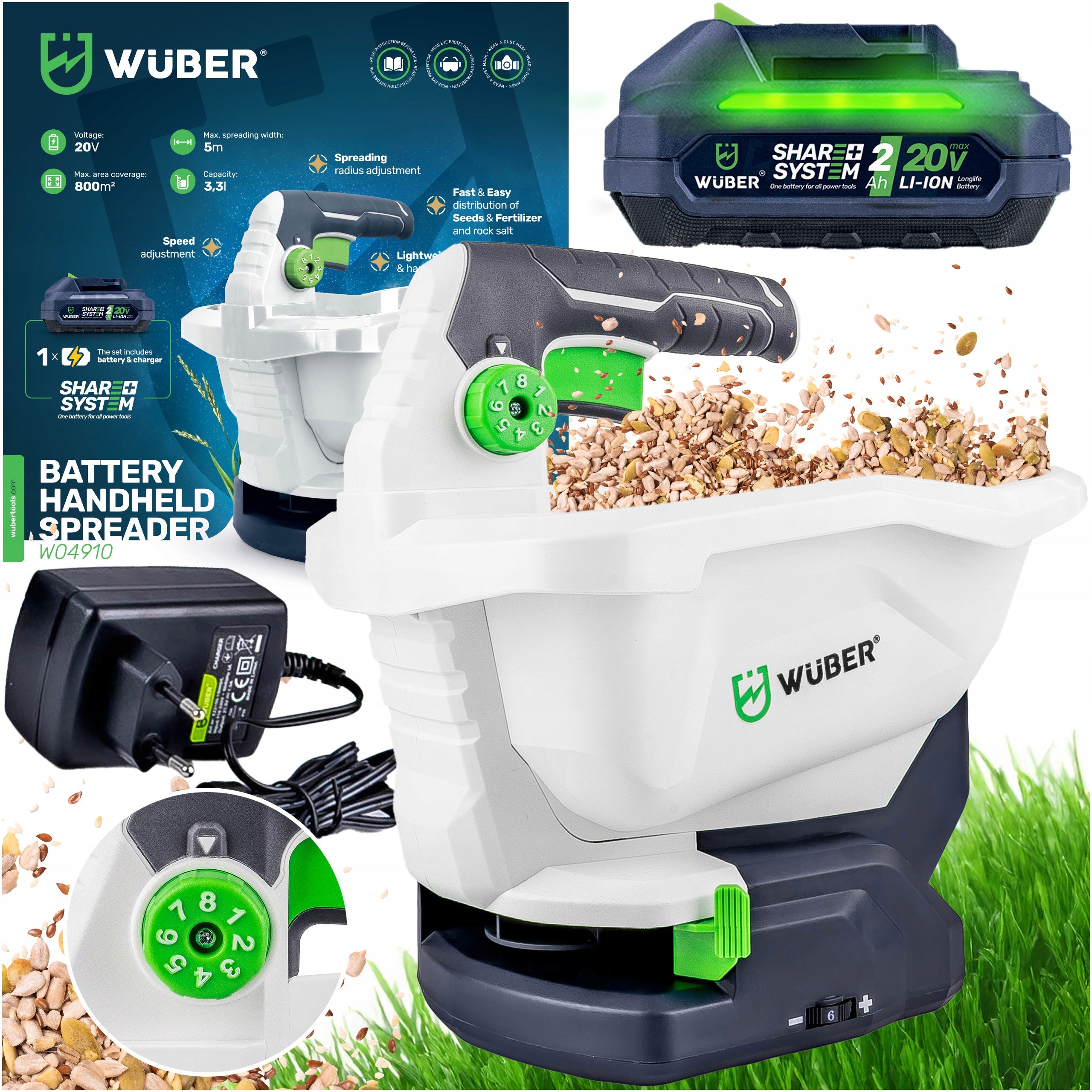 2x Cordless Fertilizer Grass Seed Drill Spreader 3 3l Handheld Large Throw A