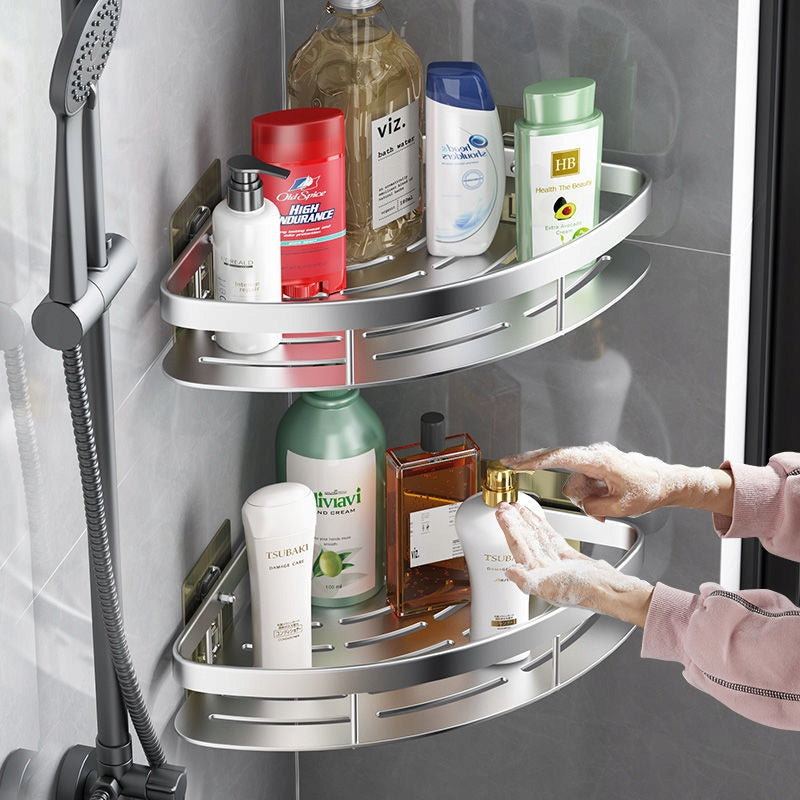 2x Corner Shower Shelf Self Adhesive Silver Furniture height 5.5 cm
