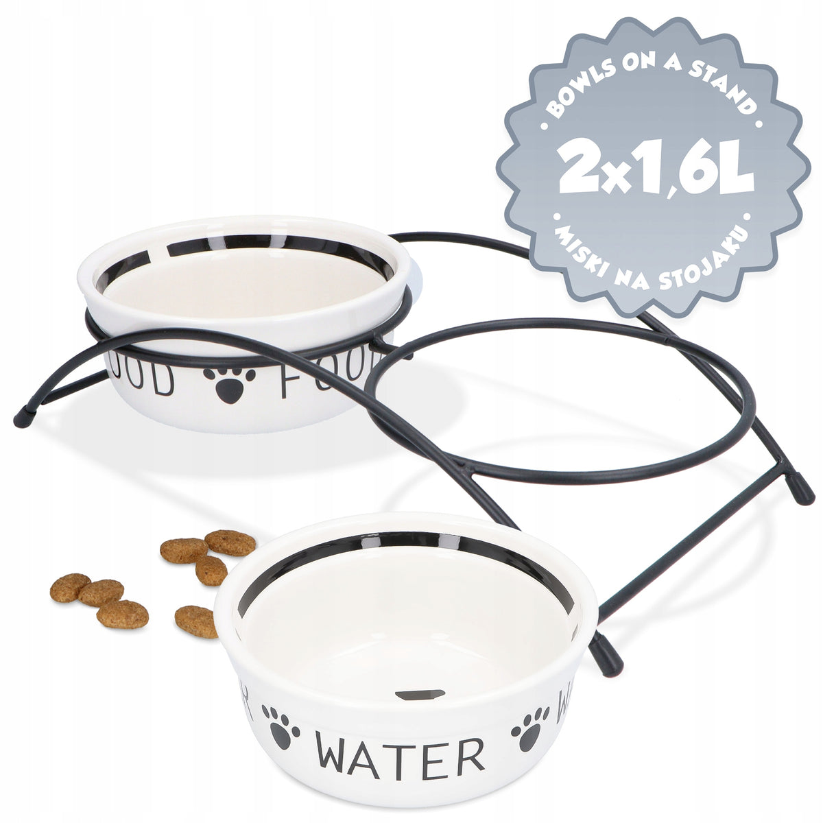 2x DOG STAND BOWLS 1,6l CERAMIC Cups Stand LARGE DOG WATER Bowl 8K Packaging status original