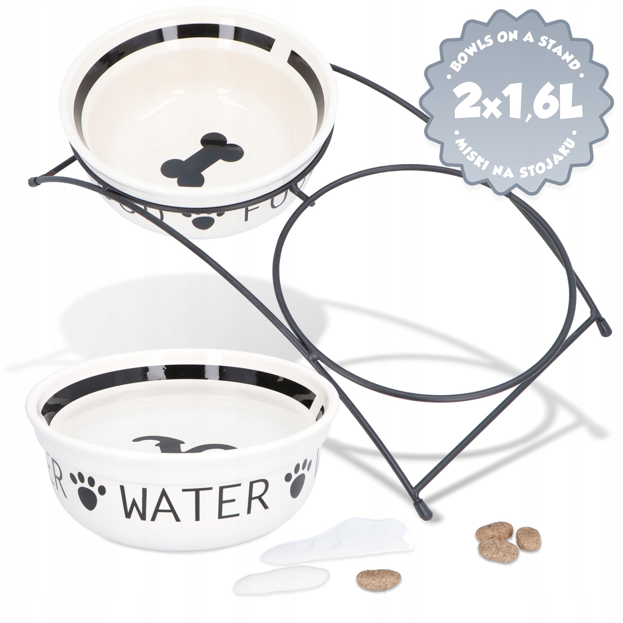 2x DOG STAND BOWLS 1,6l CERAMIC Cups Stand LARGE DOG WATER Bowl 8K