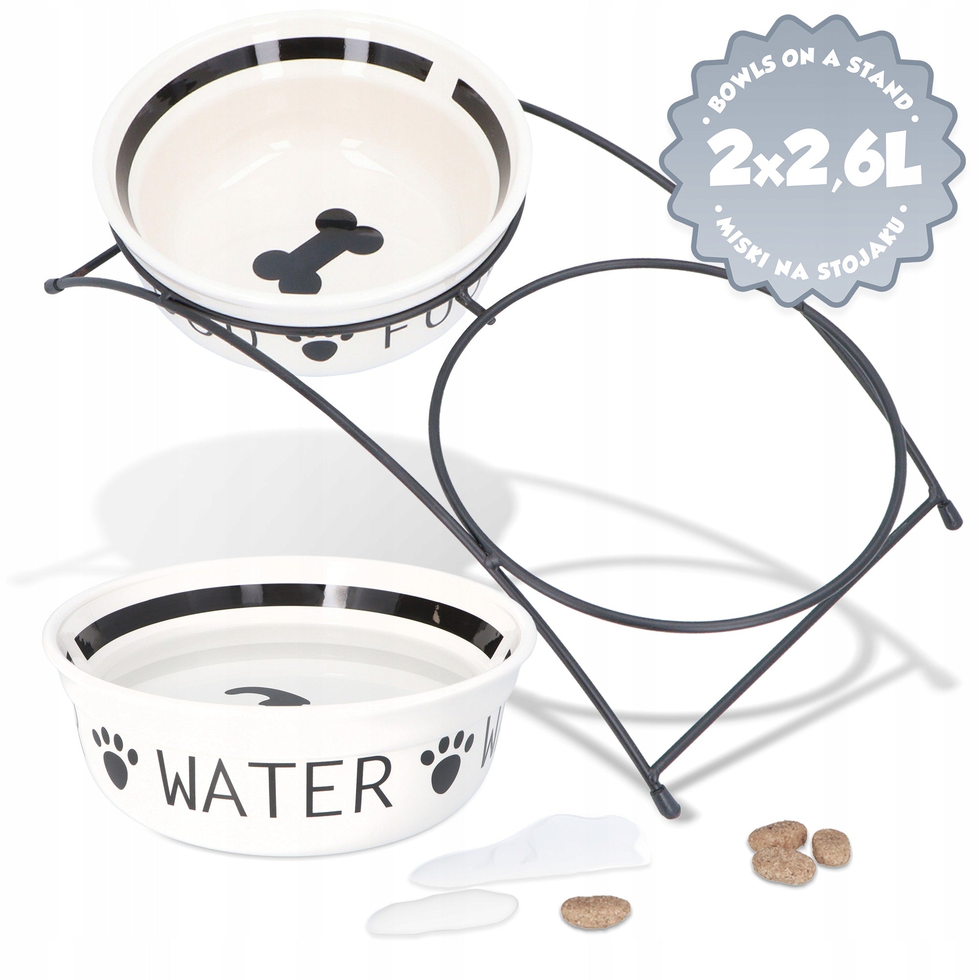 2x DOG STAND BOWLS 2,6l CERAMIC Cups Stand LARGE DOG WATER Bowl 8K