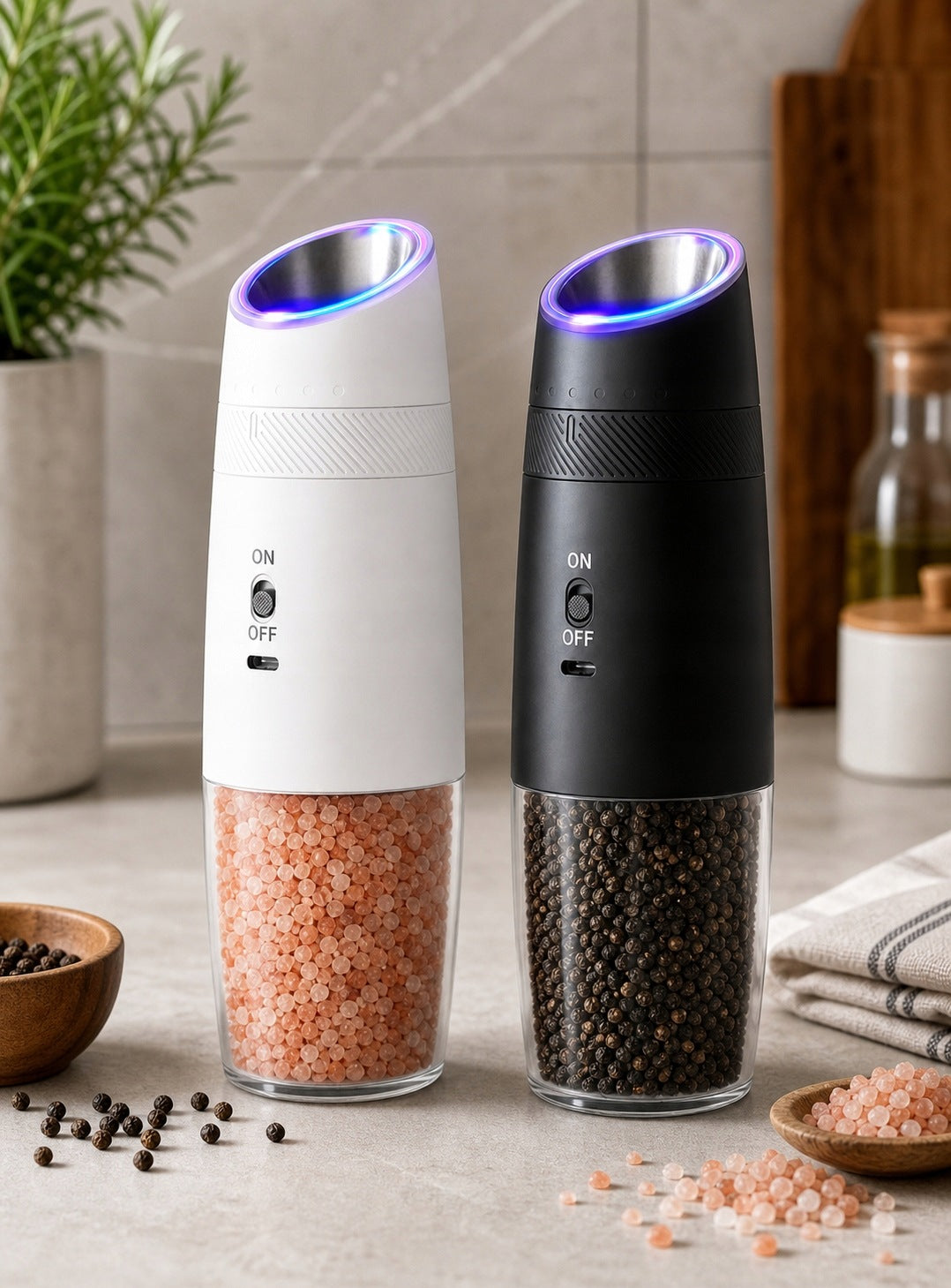 2x Electric Ceramic Grinder for Salt and Pepper Grinding LED AKU USB-C Packaging status original