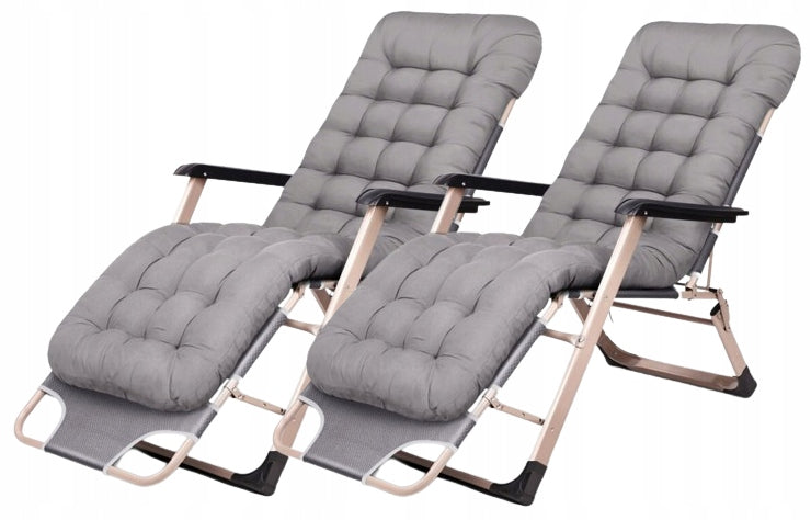 2x FOLDING SUN LOUNGER BEACH GARDEN CHAIR + PILLOW