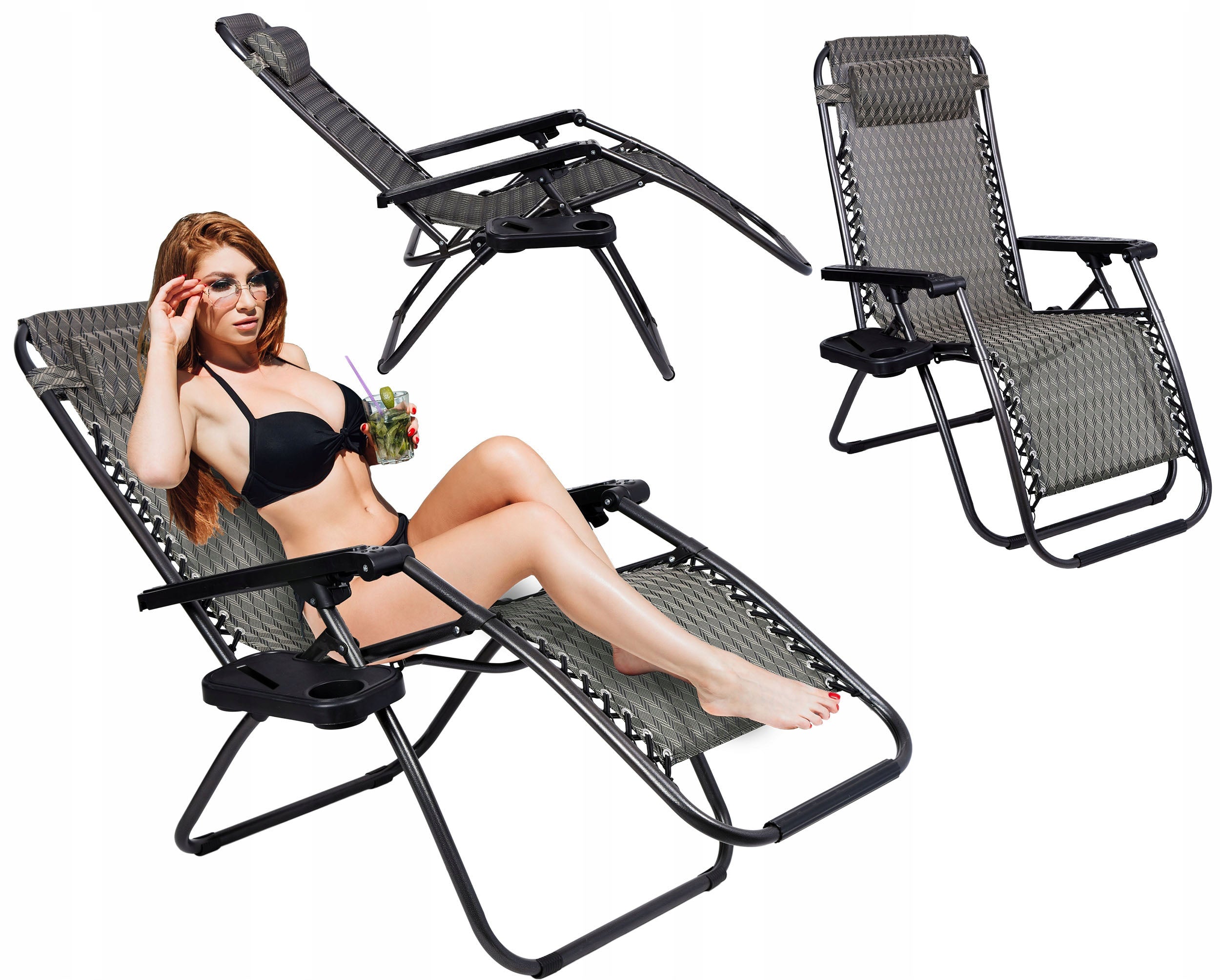 2x GARDEN LOUNGER FOLDING ZERO GRAVITY ORION BEACH CHAIR TERRACE Packaging status original