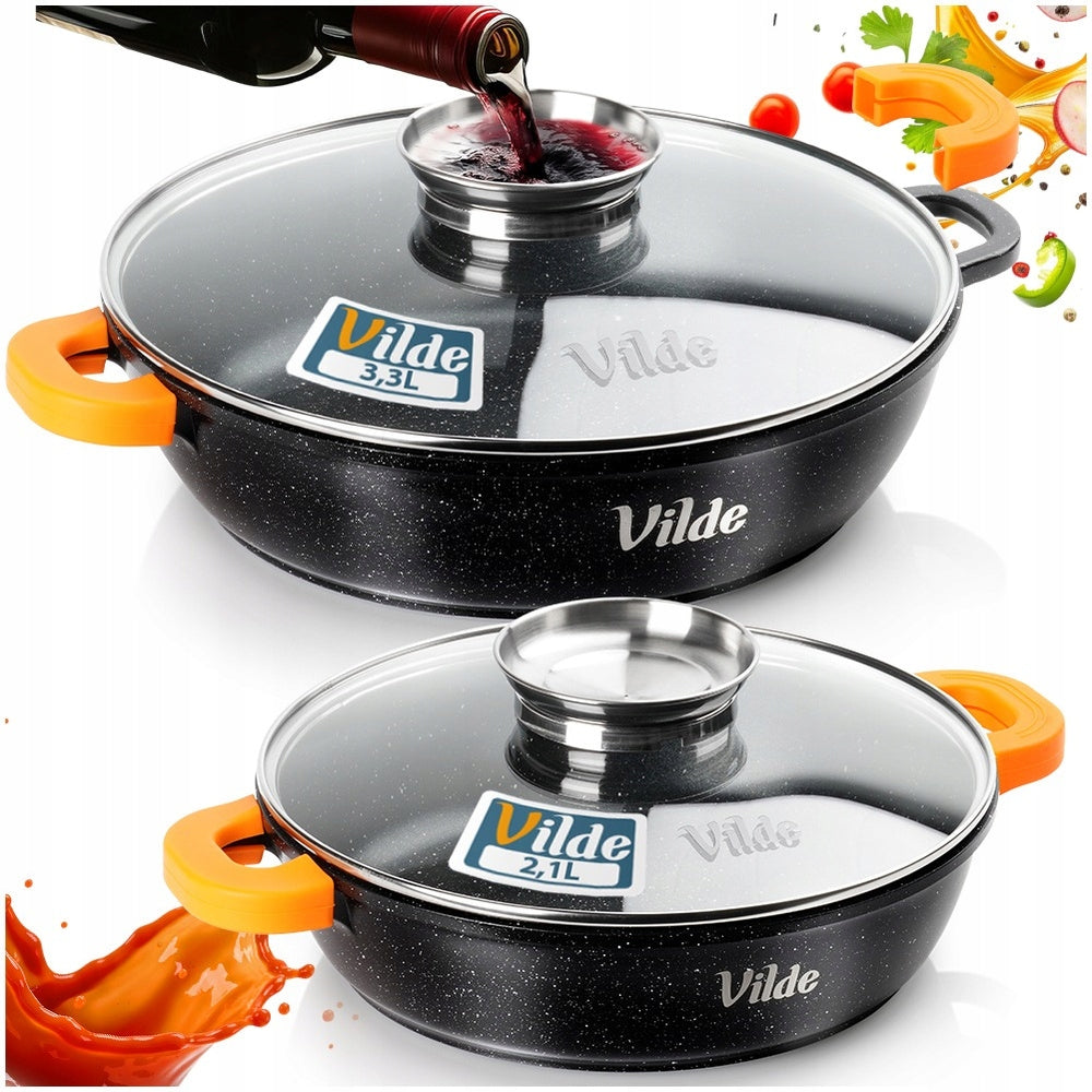 2x GRANITE frying pan for frying stewing baking deep 24 cm + 28 cm
