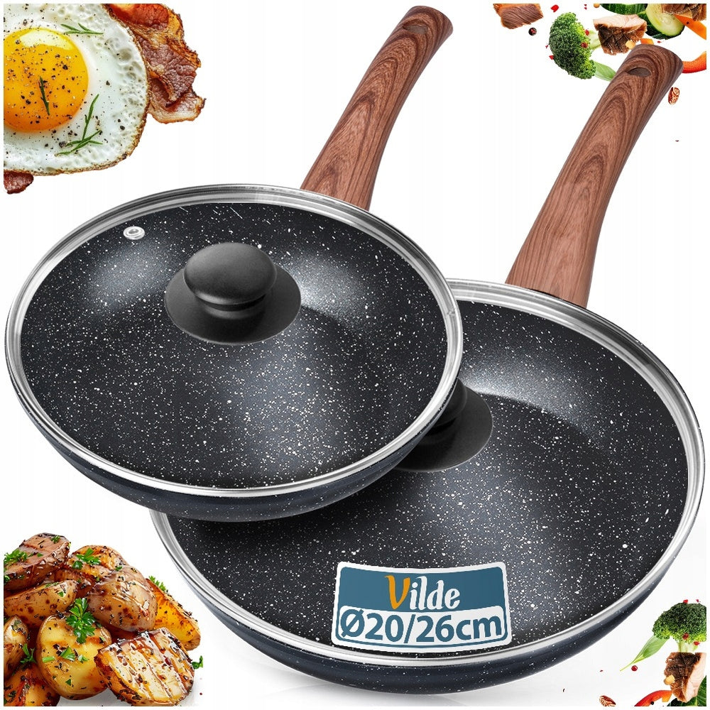 2x GRANITe frying pan stewing set with lid 20 26 cm