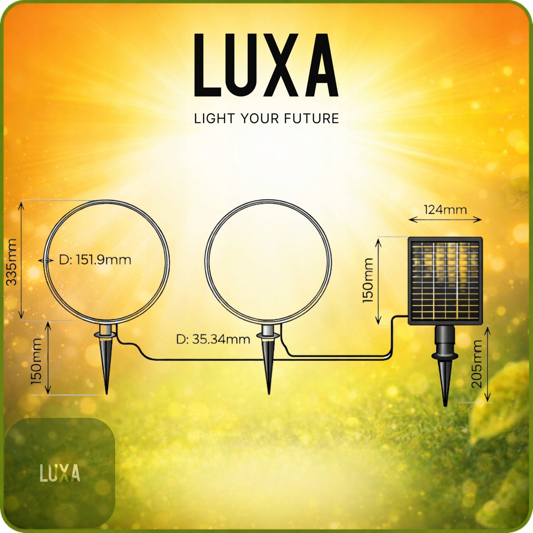 2x Garden Ball 30cm LED Rings Solar Heat Lamps SOLAR IP54 Product height 49 cm