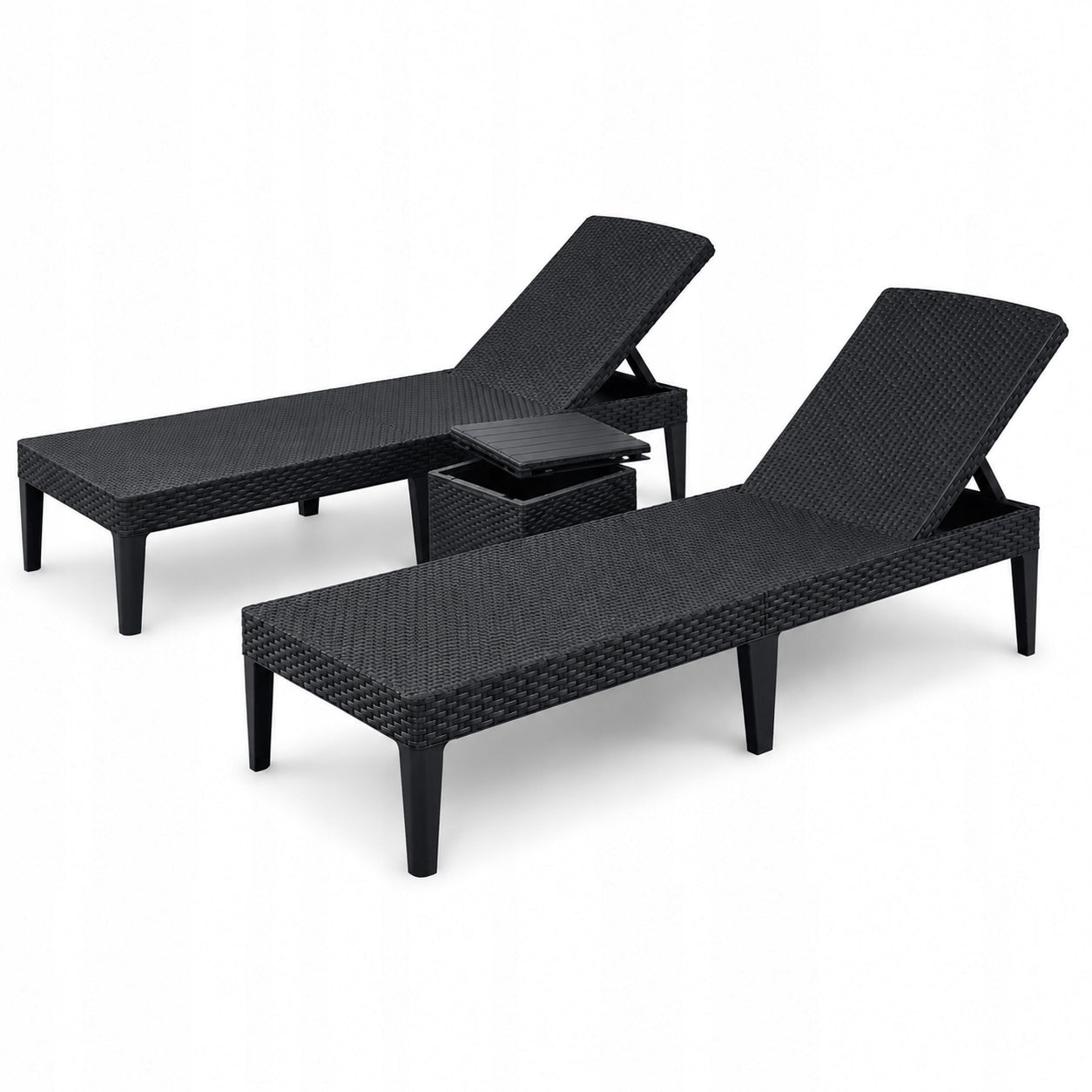 2x Garden Sun Lounger Beach Pool Adjustable Folding JAIPUR Table KETER