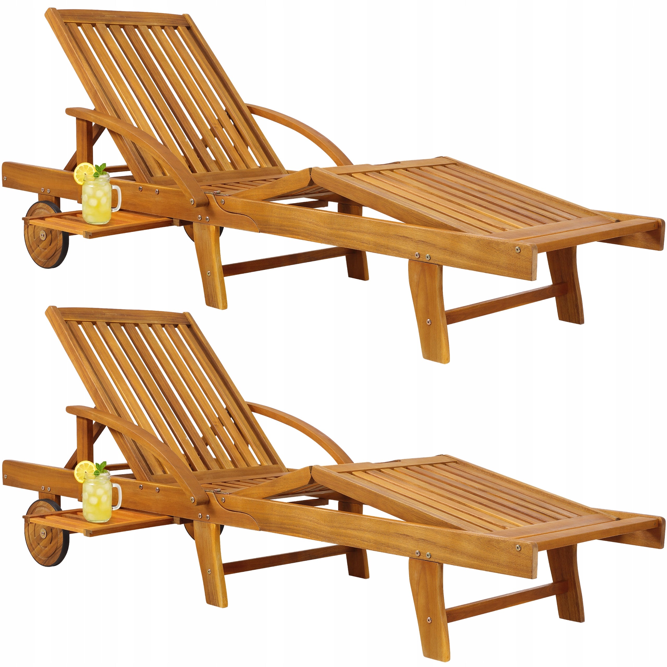 2x Garden Sun Lounger Wooden Acacia Folding Brand Casaria