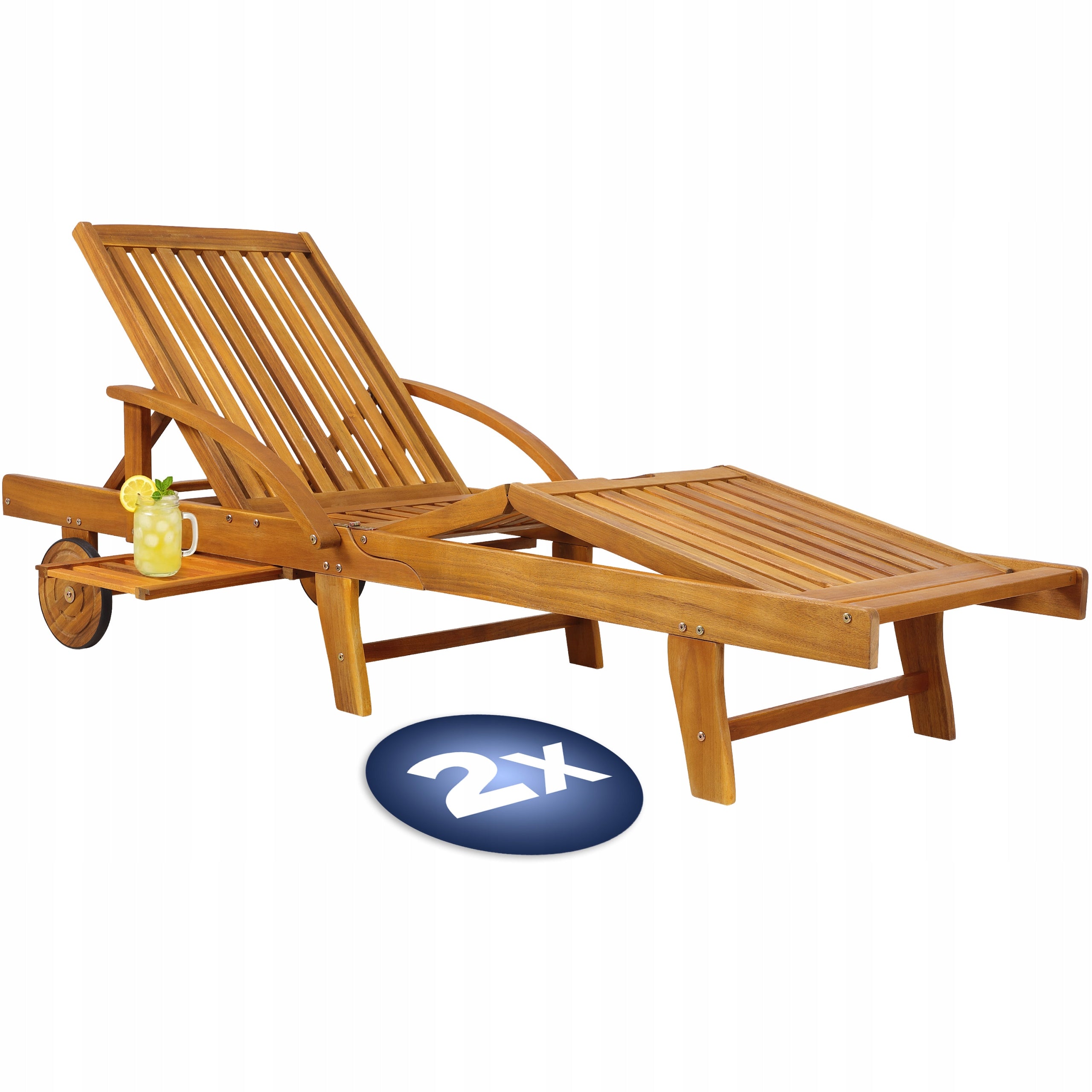2x Garden Sun Lounger Wooden Acacia Folding Color beige