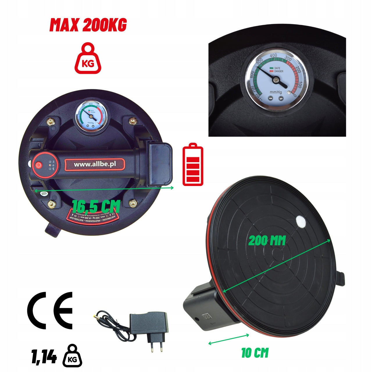 2x Glaze Suction Cup Allbe Cordless 200 Mm Brand Allbe