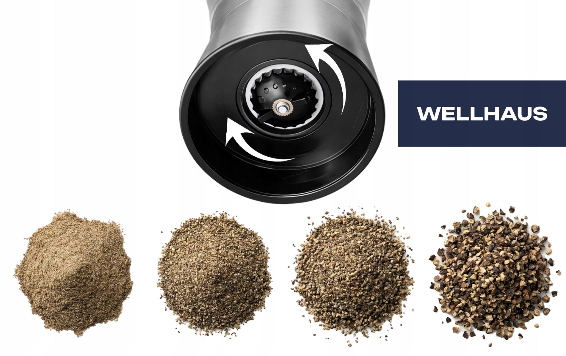 2x HAND GRINDERS FOR SALT PEPPER GLASS SPICES ADJUSTABLE LARGE WELLHAUS Brand Wellhaus