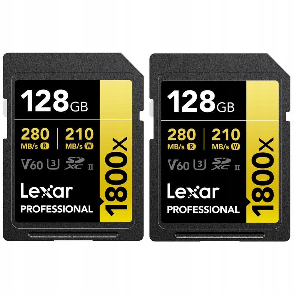 2x Lexar SDXC 128GB 1800x UHS-II V60 memory card