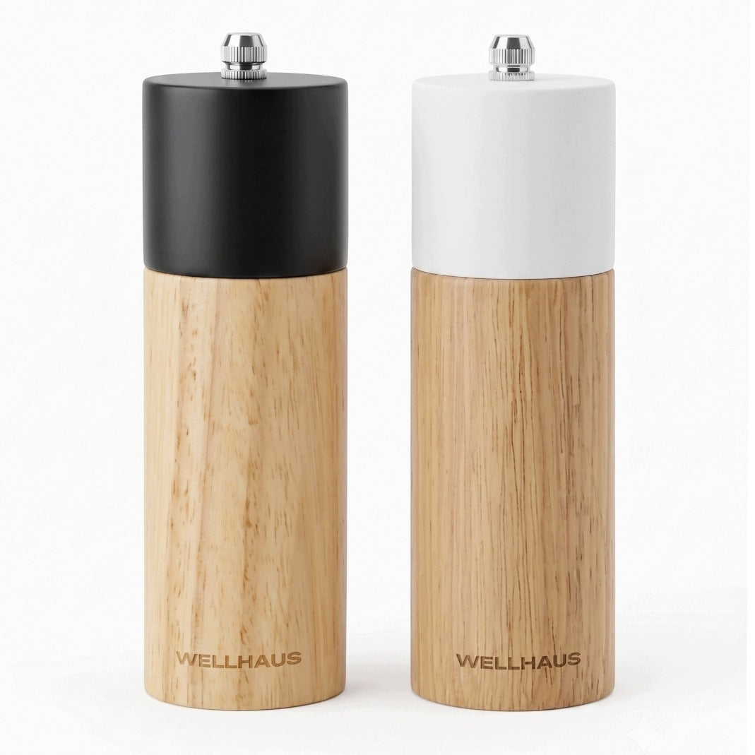 2x MANUAL SALT AND PEPPER GRINDER CERAMIC Wood Grinders - WELLHAUS Packaging status original