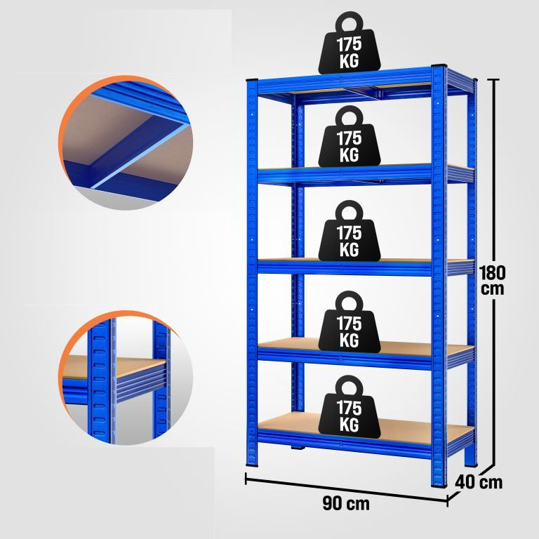 2x METAL STORAGE RACK FOR GARAGE BLUE 875kg 180x90x40cm Manufacturer Monzana