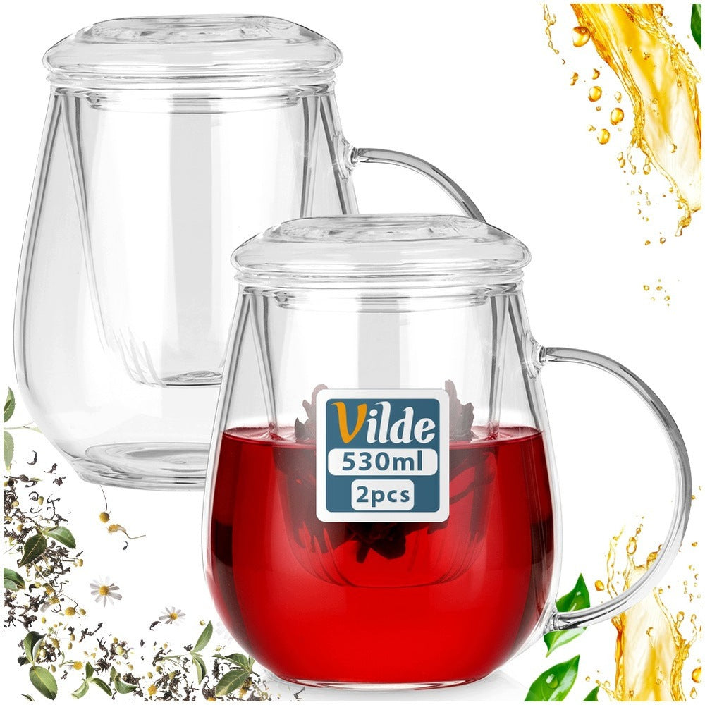 2x Mug WITH INFUSER lid glass infuser for tea herbs 530 ml