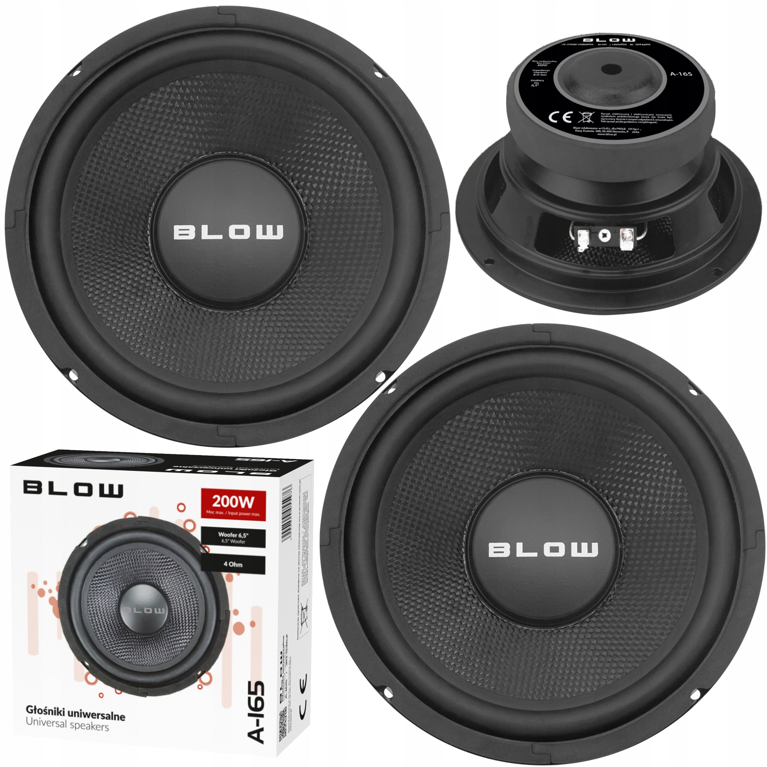 2x POWERFUL CAR BASS SPEAKER WOOFER 200W 6,5" 165mm 16,5cm