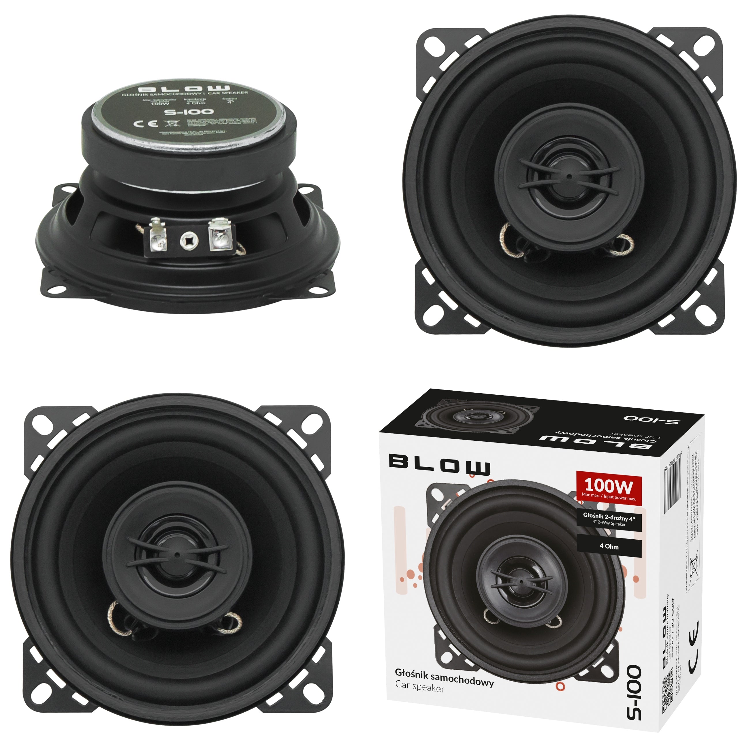 2x POWERFUL TWO-WAY CAR SPEAKER BLOW 100W 100mm 4'' FRONT REAR
