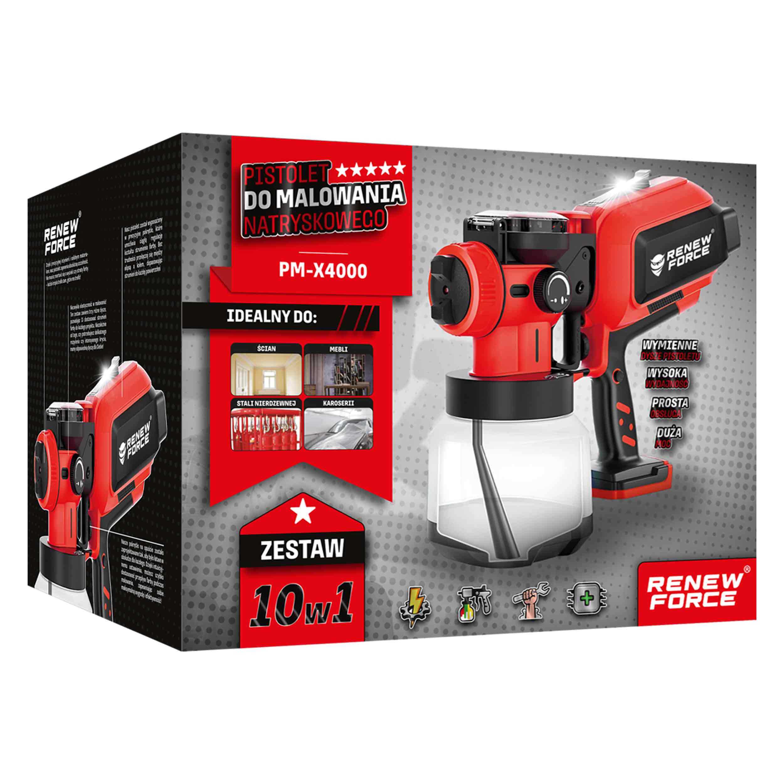2x Paint Gun Renew Force 550 W 1 20 L 3 Interchangeable Nozzles Brand Renew Force