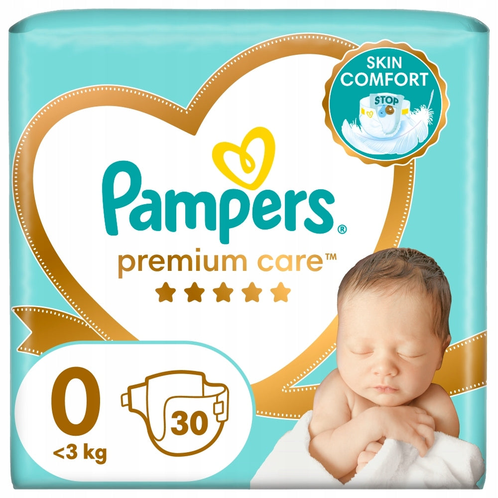 2x Pampers Premium Care Baby Diapers, Size 0, 3kg+ , 60 Diapers Packaging status original