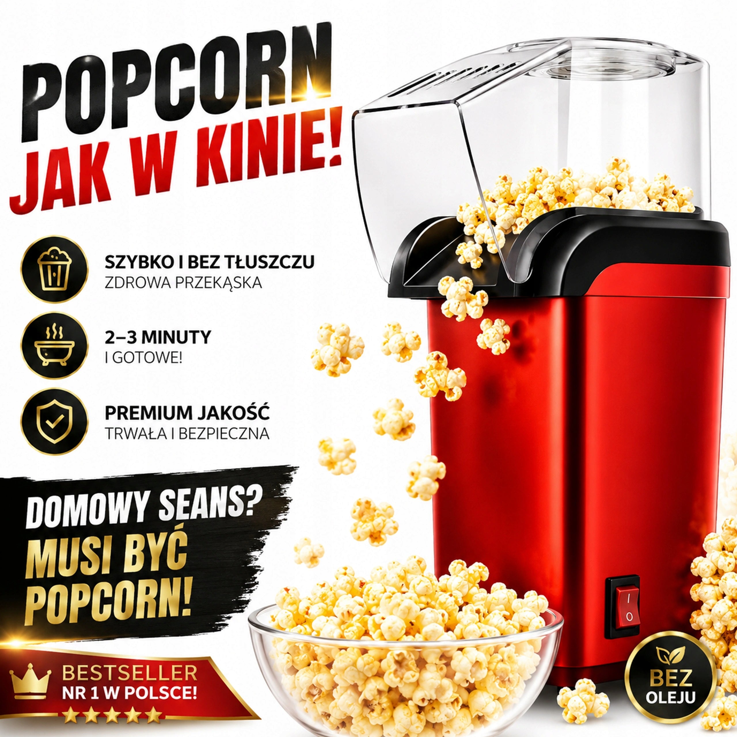 2x Popcorn Maker Aaa 5907419780187 Red 1200 W