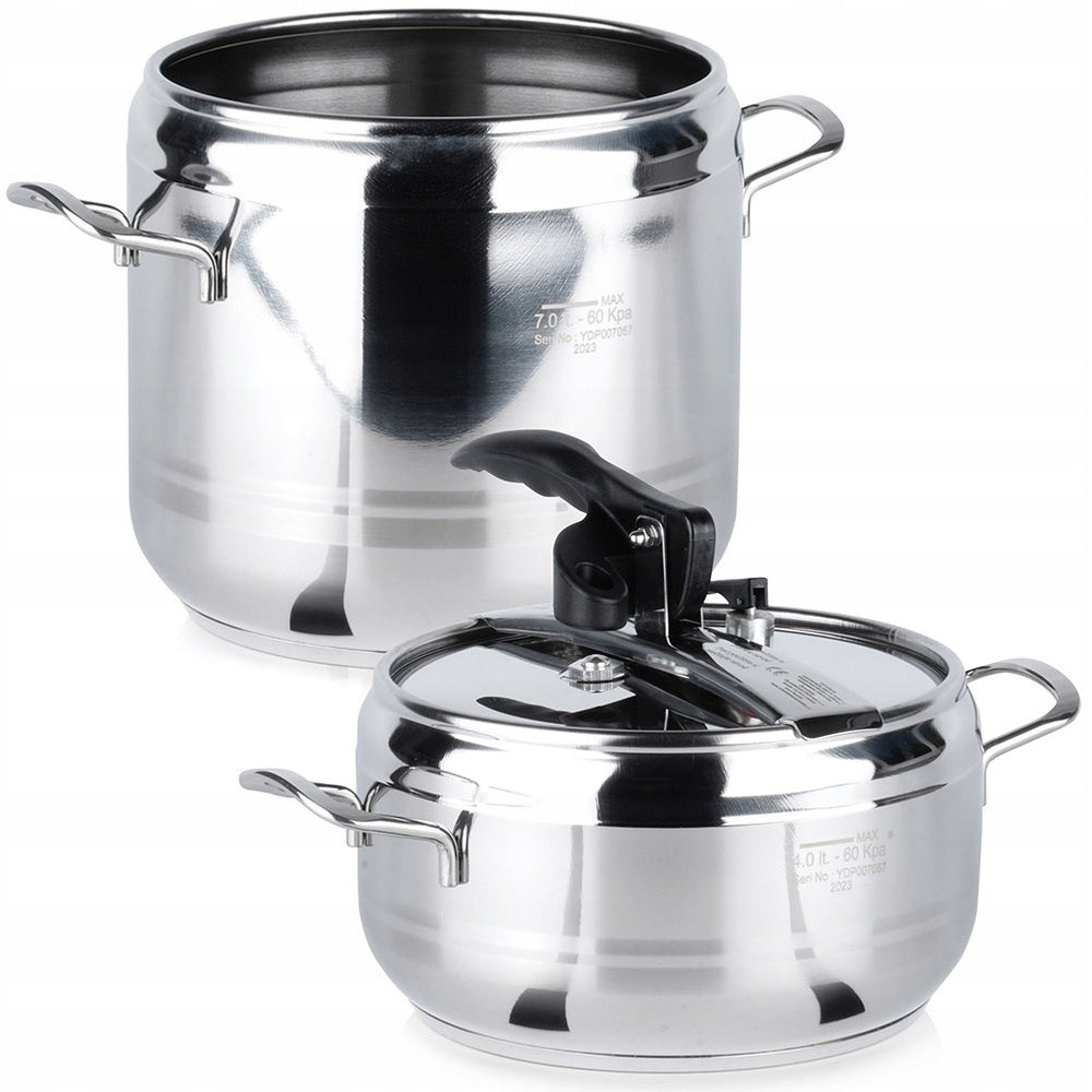 2x Pressure Cooker Orion Profi Steel Pressure Pot Quick Cooking 4+7L