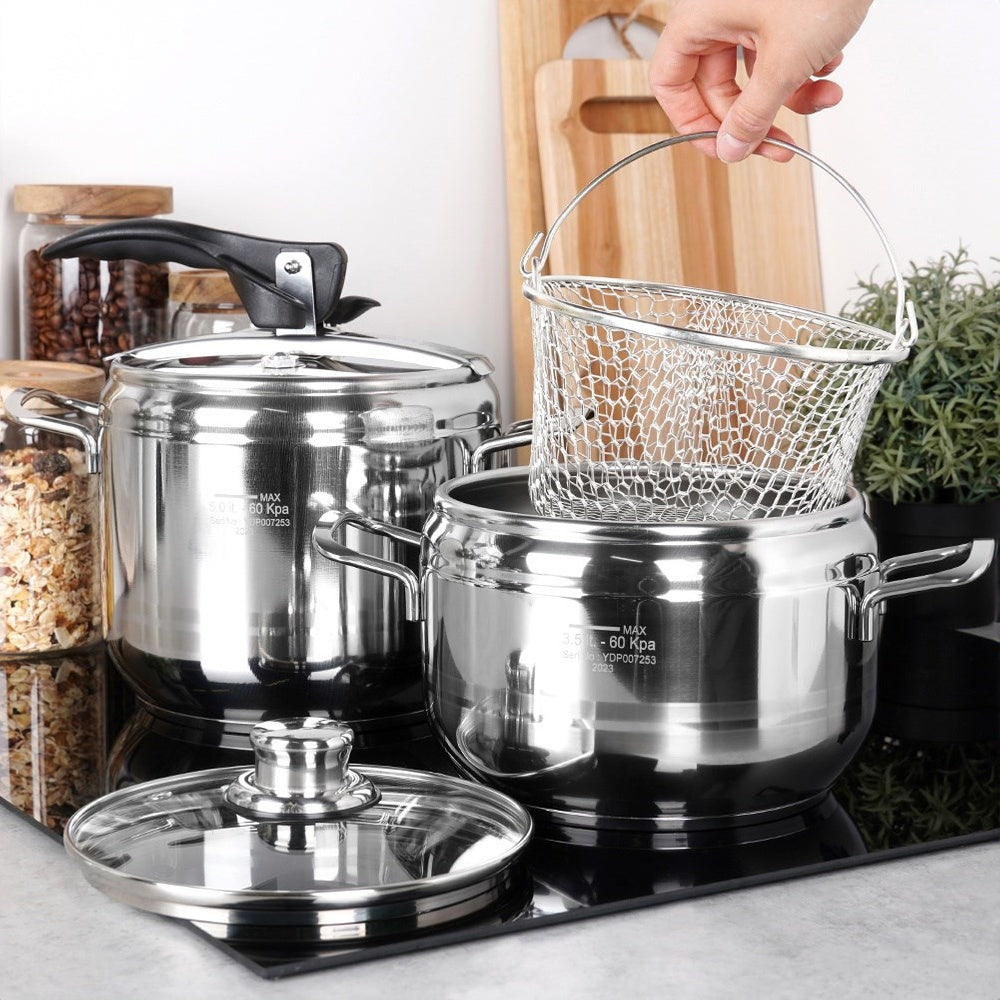 2x Pressure cooker ORION PROFI steel pressure pot fast cooking 3,5+5 Packaging status original
