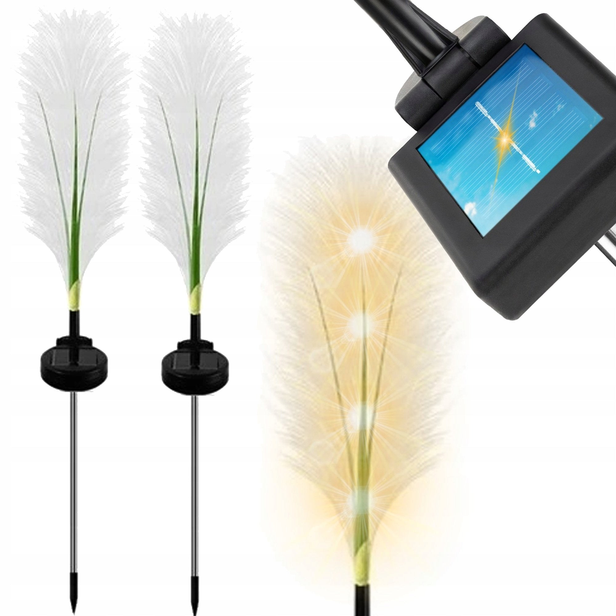 2x SOLAR GARDEN LAMP LED PAMPAS GRASS GLOWING TORCH
