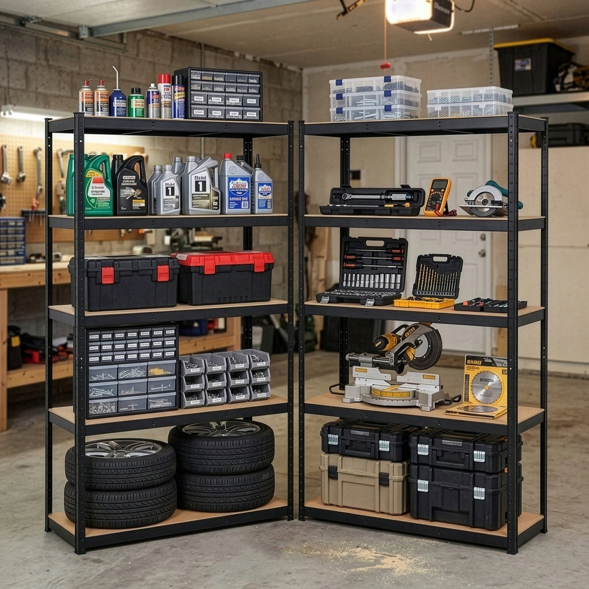 2x STORAGE RACK 150x75x30cm metal GARAGE pressed WITH SHELVES 625kg Rack material other