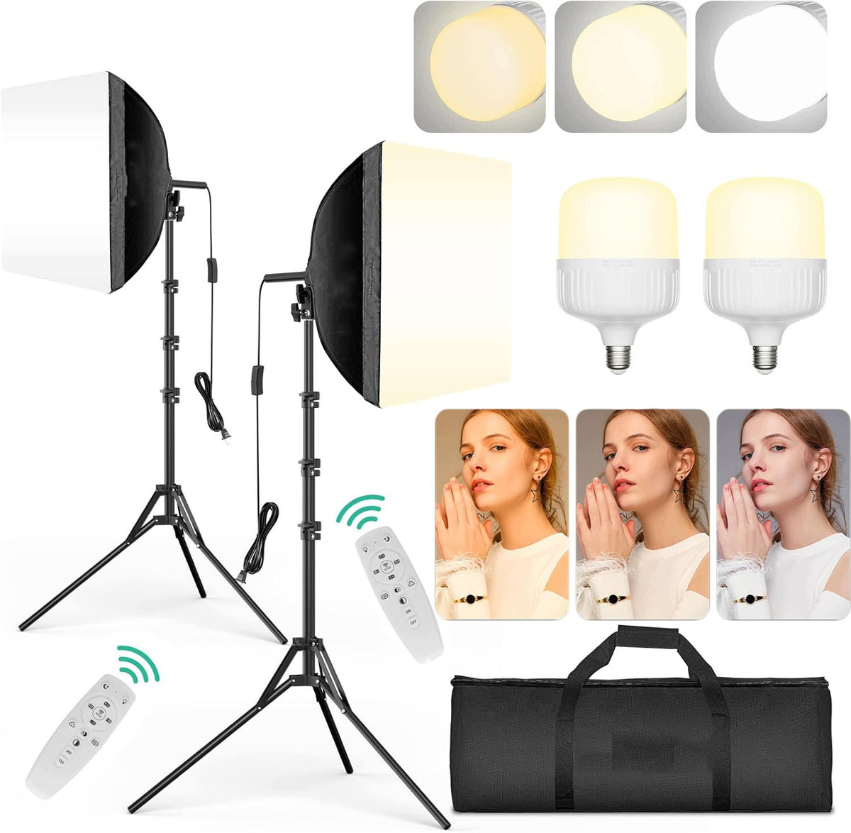 2x STUDIO LAMPS SOFTBOX LED BULBS STUDIO PHOTO LAMP 85W 50x70cm