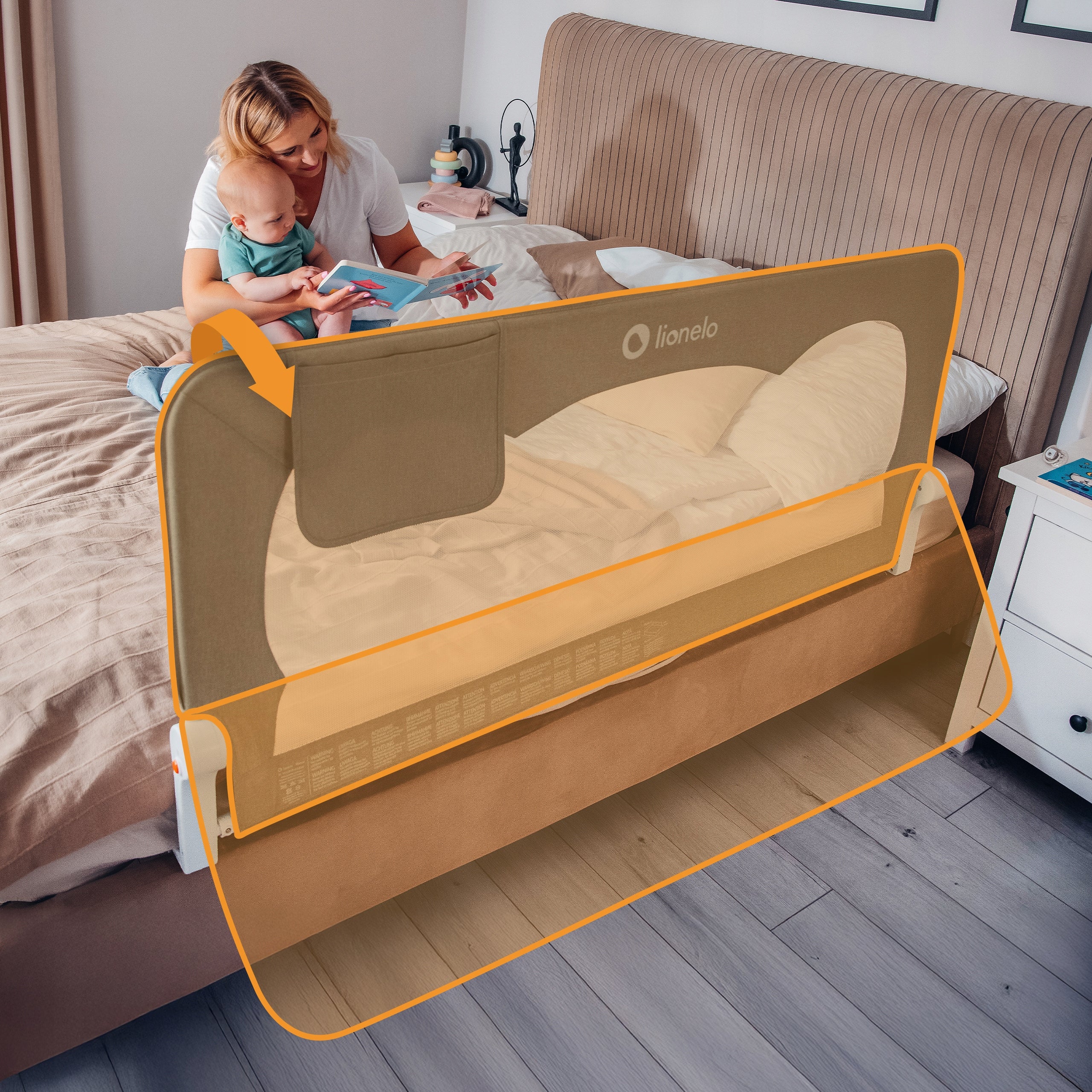 2x Safety barrier for bed HIGH 150x66cm Lionelo Hanna Packaging status original