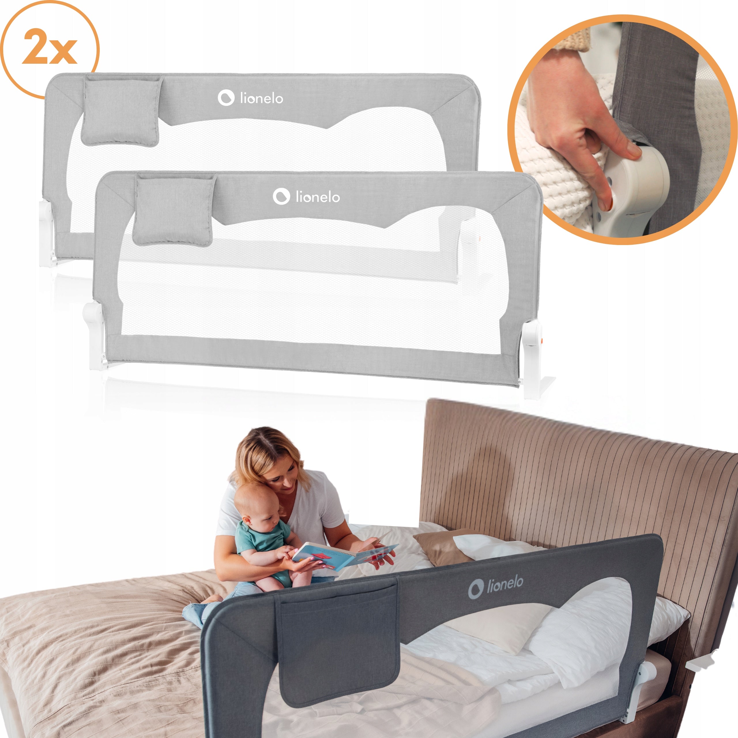 2x Safety barrier for bed HIGH 150x66cm Lionelo Hanna