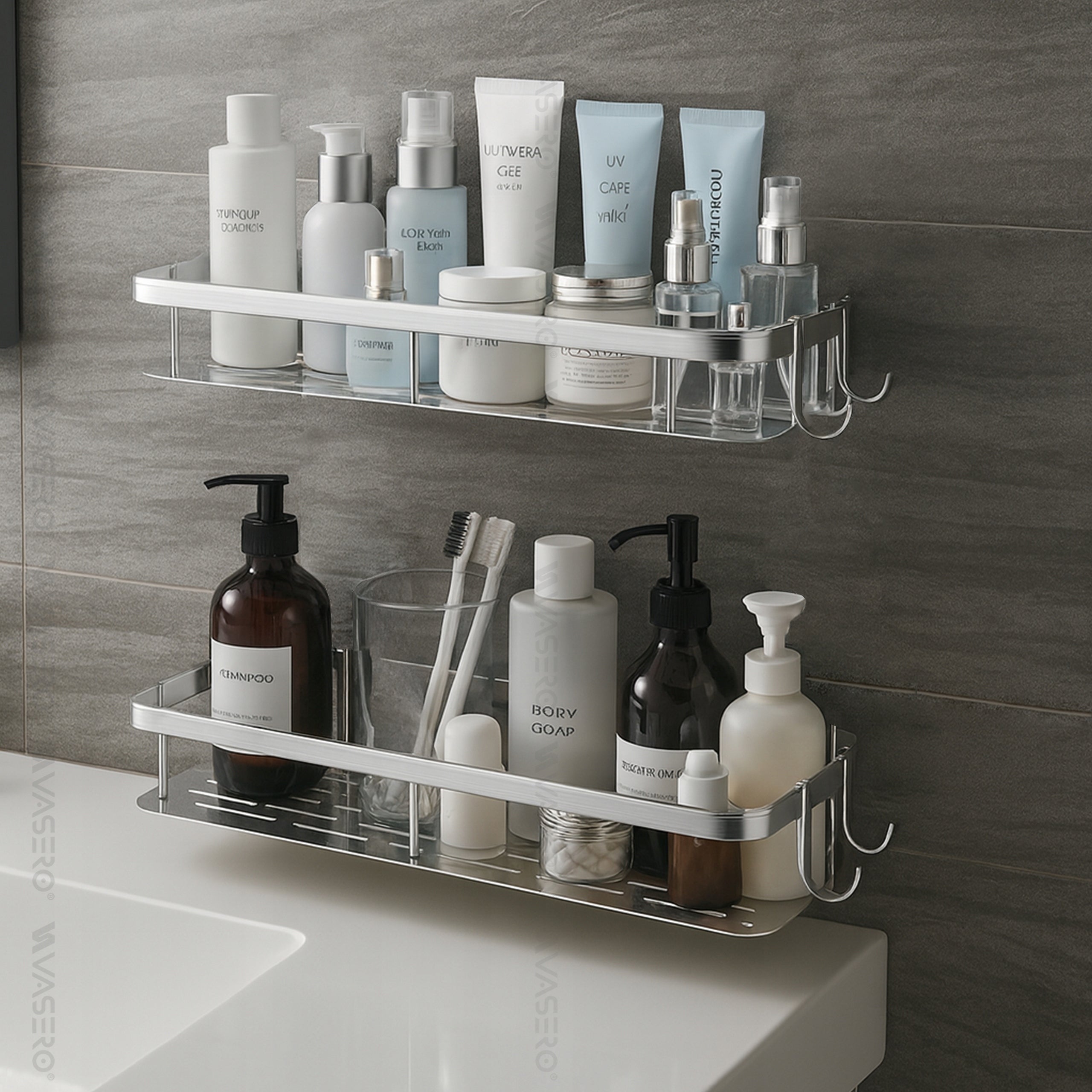 2x Shower Shelf Hanging Self Adhesive Wall Mounted For Bathroom Shower Packaging status original