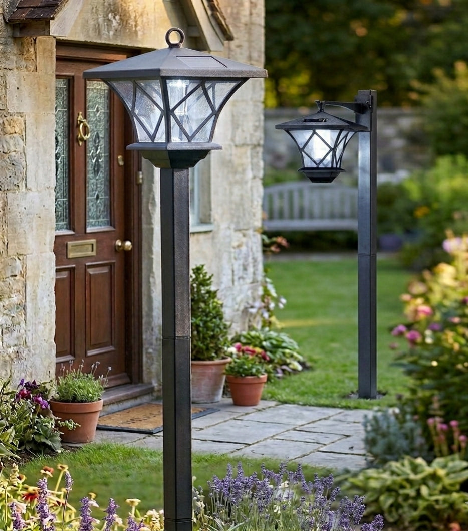 2x Solar Garden Lamp LED Lantern Lamp 150 cm Decorative Punched Post Brand POLIFACH