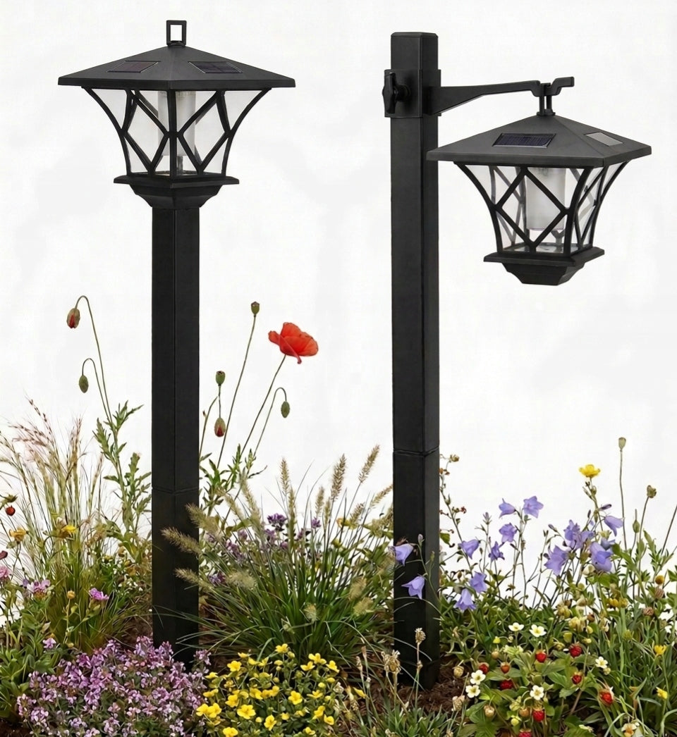 2x Solar Garden Lamp LED Lantern Lamp 150 cm Decorative Punched Post