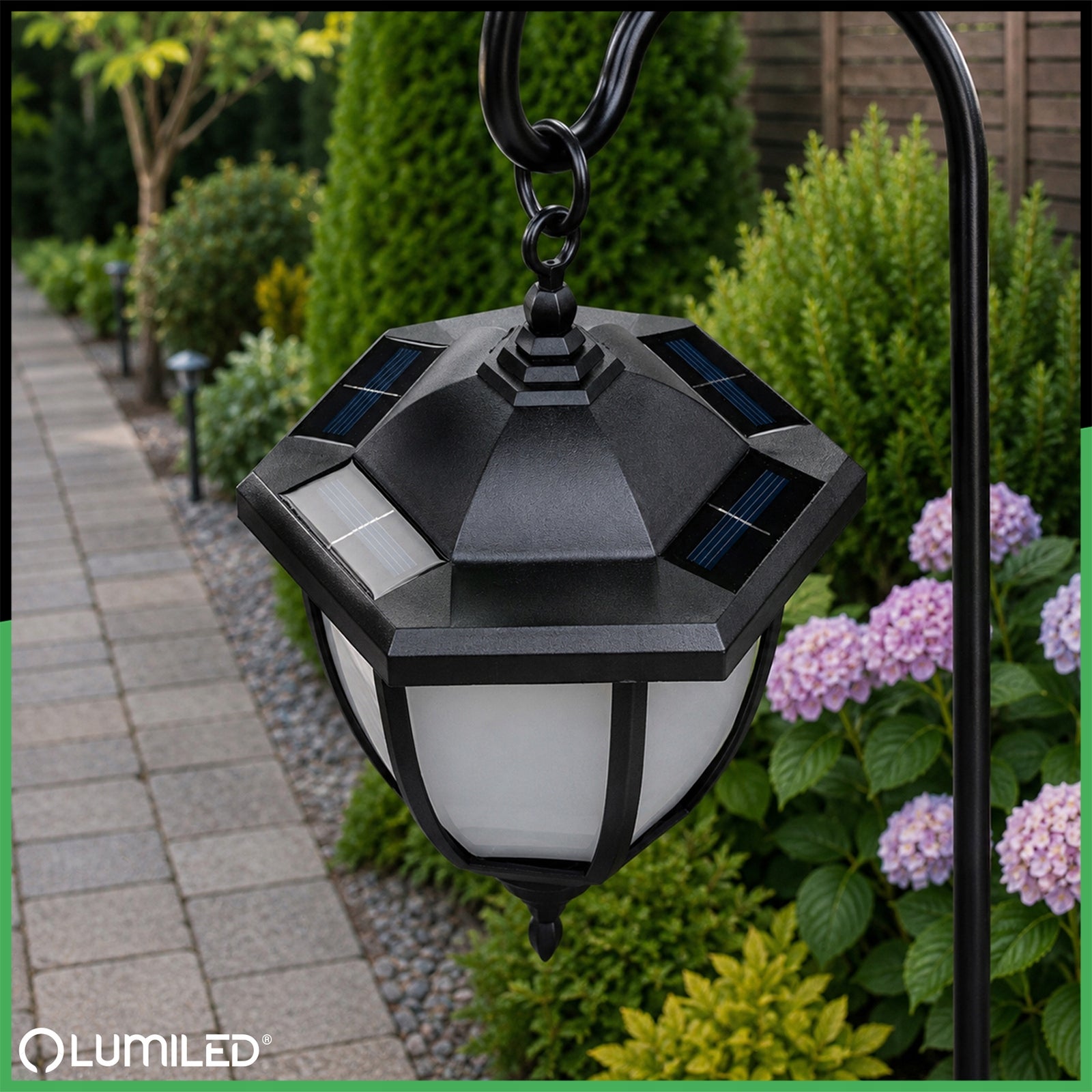2x Solar Garden Lamp LED Lantern Outdoor Decorative Punched Post Brand Lumiled