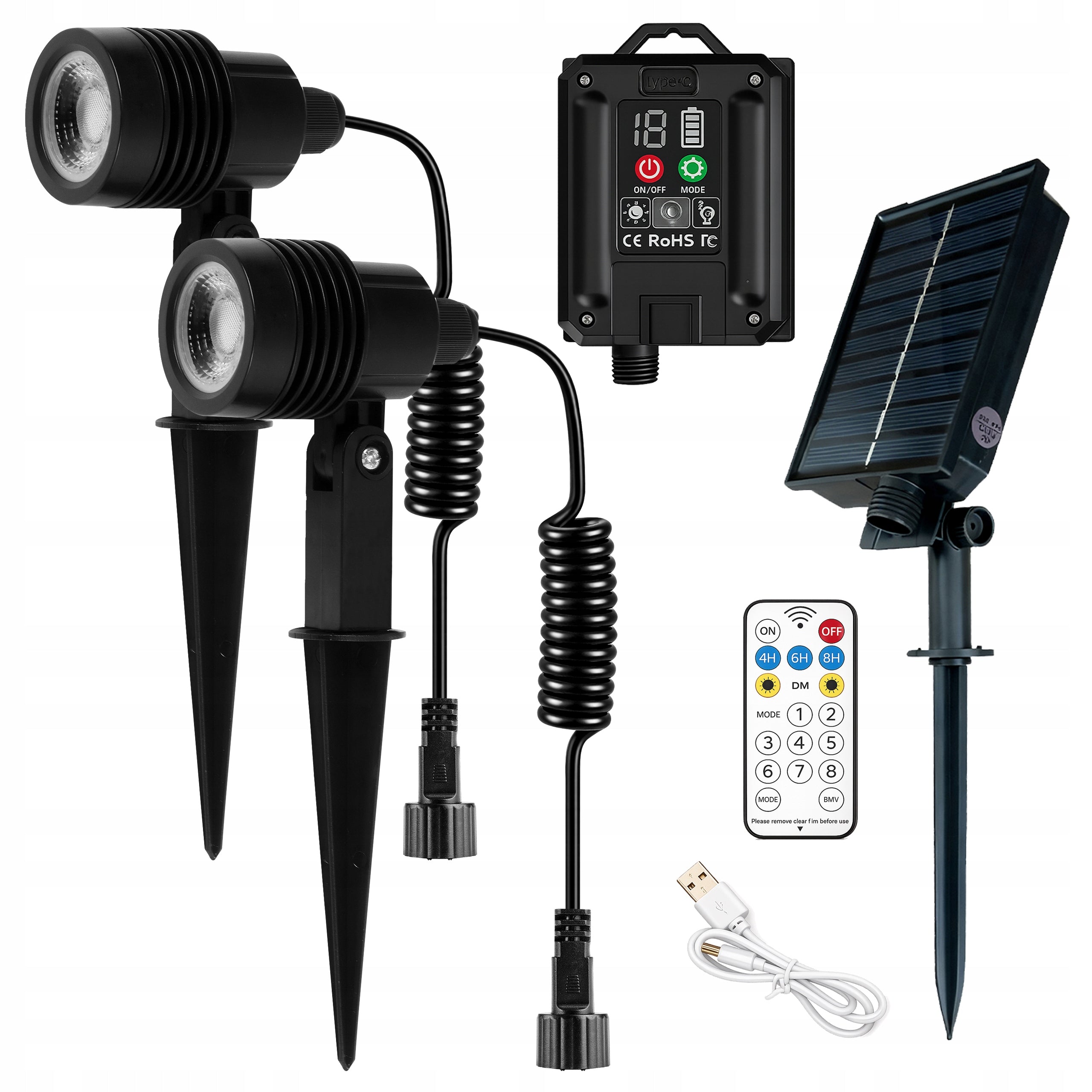 2x Solar Garden Lamp Punched Ground 3000K Outdoor Ground Remote Control