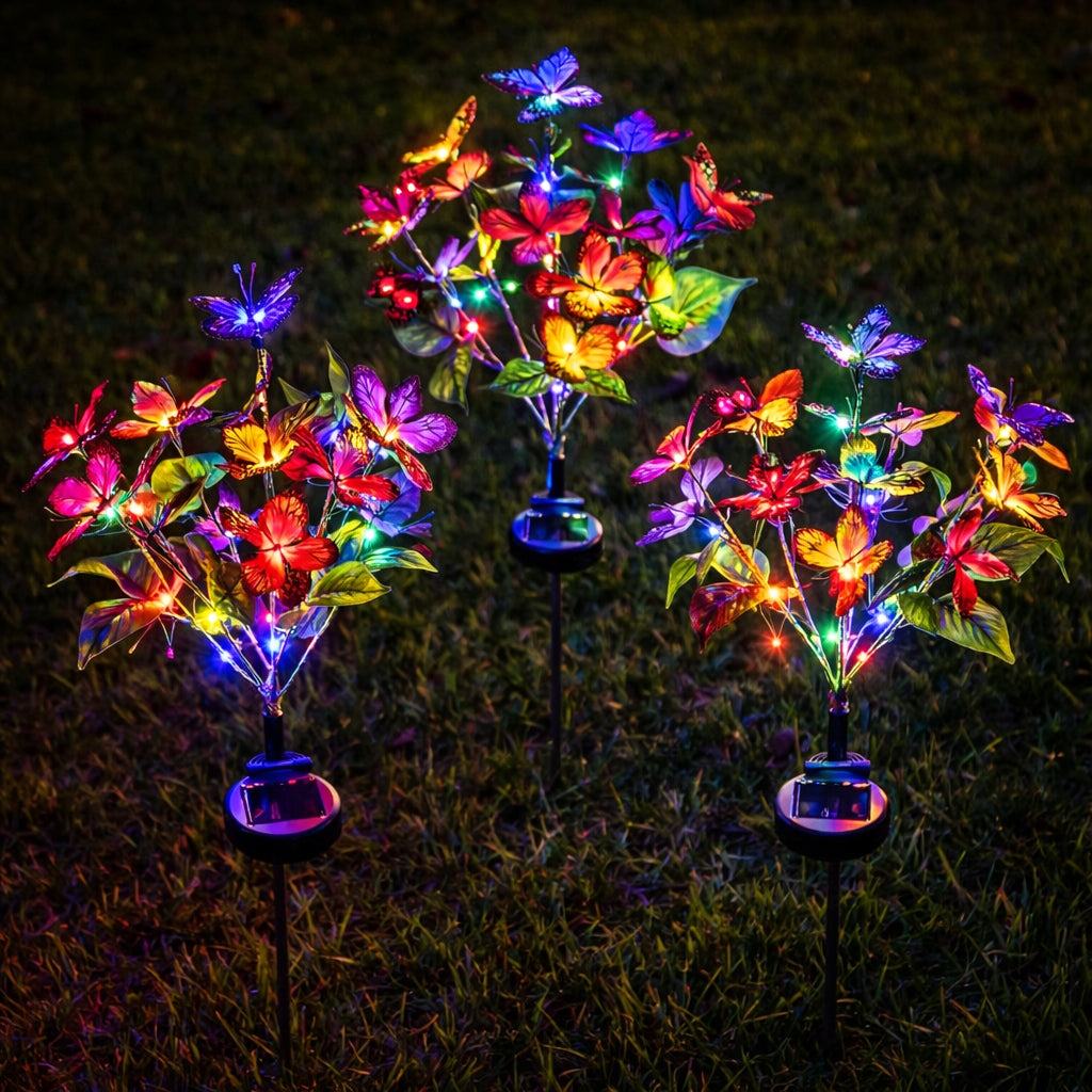 2x Solar Lamp LED Punched Butterflies Garden Decoration Butterfly LED Lights Additional features switch water resistance