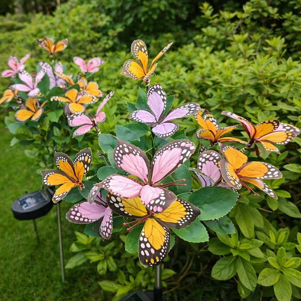 2x Solar Lamp LED Punched Butterflies Garden Decoration Butterfly LED Lights Color multicolor