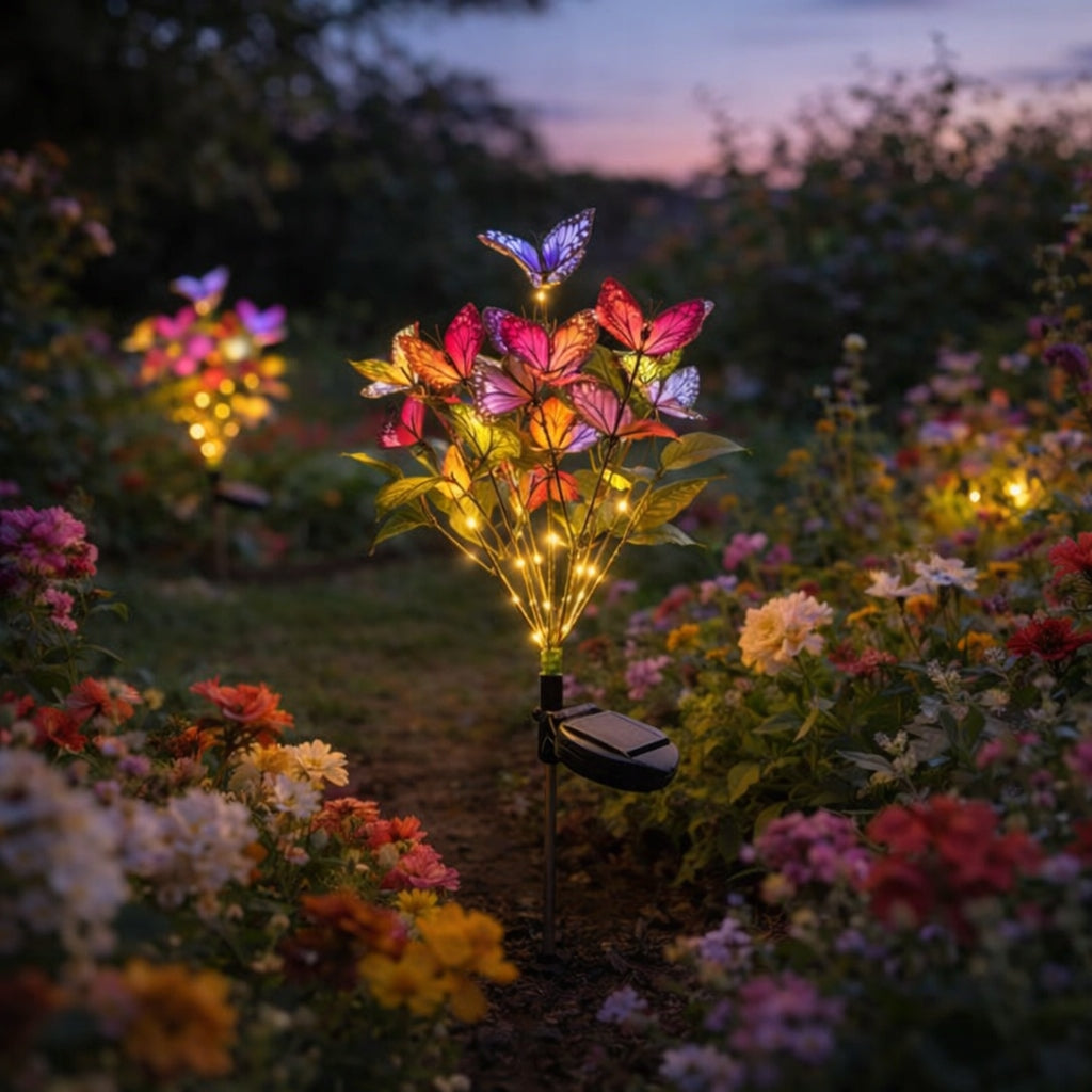2x Solar Lamp LED Punched Butterflies Garden Decoration Butterfly LED Lights Number of pieces 2 pcs