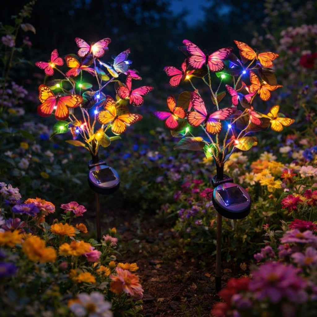 2x Solar Lamp LED Punched Butterflies Garden Decoration Butterfly LED Lights Packaging status original