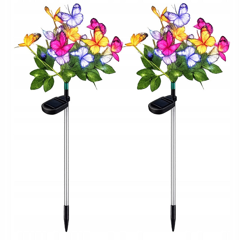 2x Solar Lamp LED Punched Butterflies Garden Decoration Butterfly LED Lights Total height 70 cm